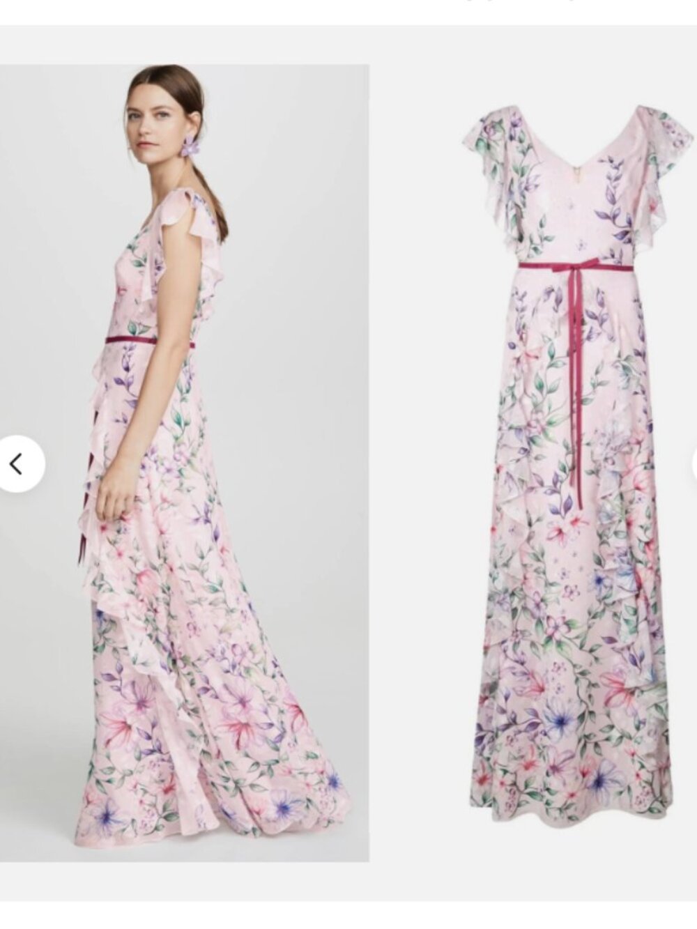 Marchesa Notte Pink V-Neck Floral Tea Gown-Short Sleeve Chiffon Dress NWT sz 20 - Picture 4 of 4